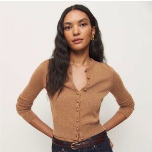 Reformation Caspia Cashmere Cropped Cardigan in Camel